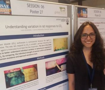 PhD student Lucia Amendola 1st place in the research poster competition at the 2016 International Society for Applied Ethology (ISAE) conference, Edinburgh, UK.