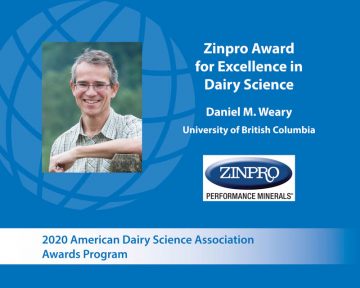 Dan Weary awarded Zinpro Award for Excellence in Dairy Science