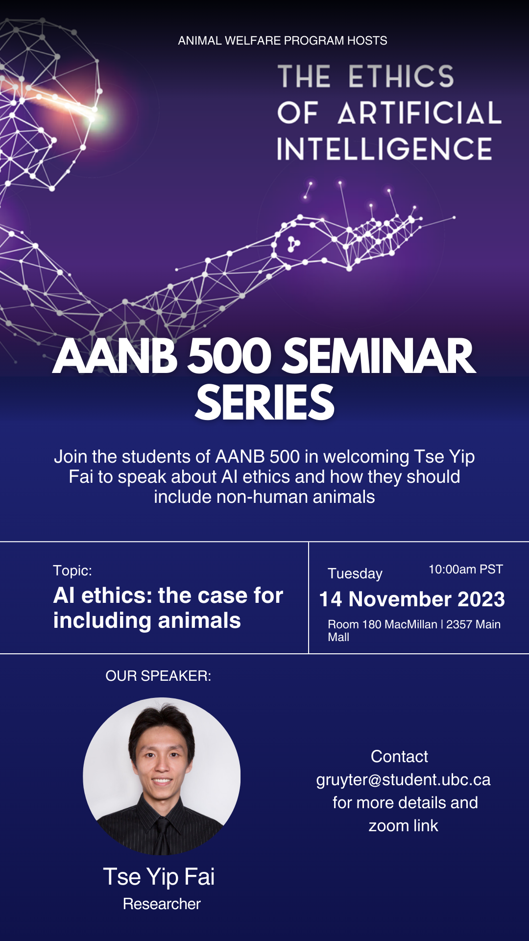 AANB 500 Seminar Series – Tse Yip Fai On Animals And AI Ethics | UBC ...